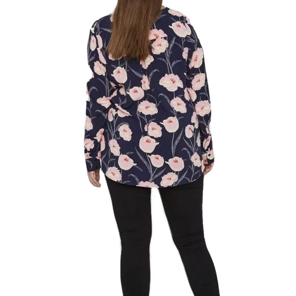 NWT Junarose Floral Top Blouse Shirt Emelie Veronica 14 Blue Pink Button Front - Picture 7 of 11